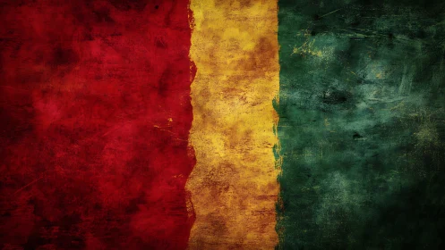 Textured tricolor flag artwork evokes worn, historic pride