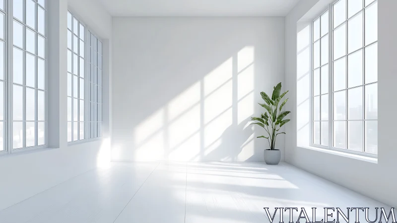 Sunlit minimalist room highlights serene indoor greenery