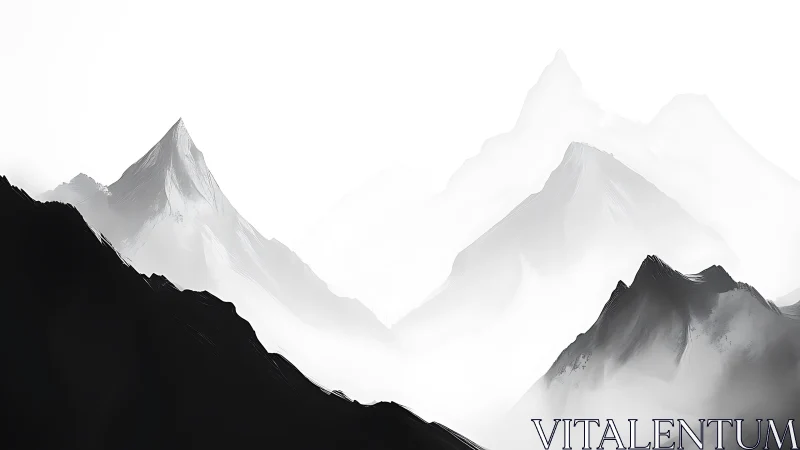Monochrome misted mountain ridges with high-contrast silhouettes
