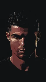 Moody male portrait in hard-edged vector shadows.