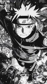 Determined ninja lunges forward through shattered darkness