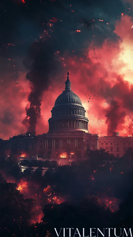Capitol Inferno: Democracy Ablaze in Surreal Chaos.
