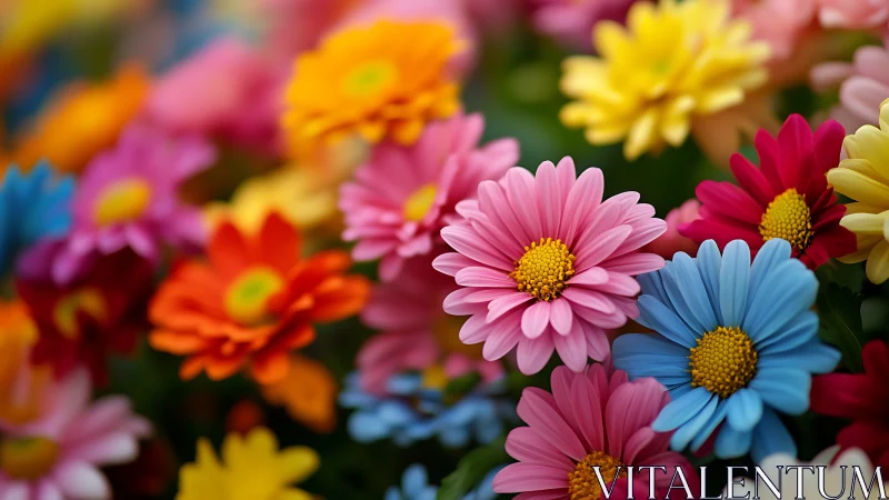 Colorful daisies create a joyful, softly blurred floral field.