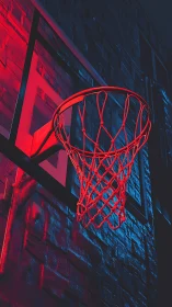 Neon city hoop glowing against a midnight brick wall.