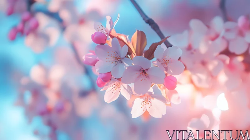 Luminous cherry blossoms glow in soft morning light.