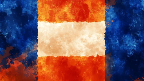 Textured tricolor flag abstraction in bold grunge strokes.