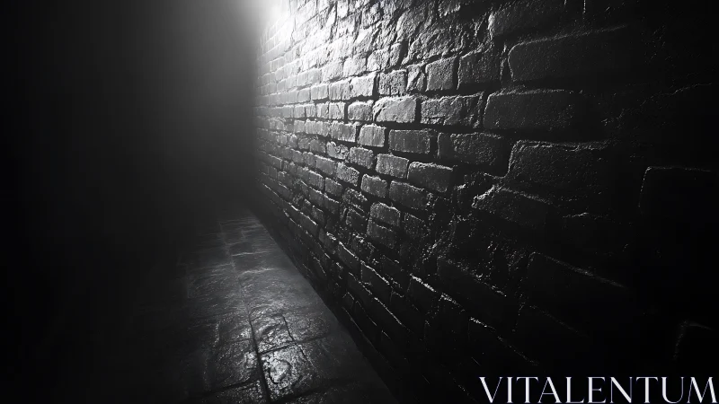 Whispering brick corridor fading into luminous uncertainty.