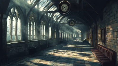 Sunlit clockwork corridor invites quiet, lingering wonder