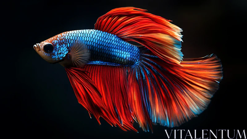 Macro profile of betta fish with red flowing fins in motion