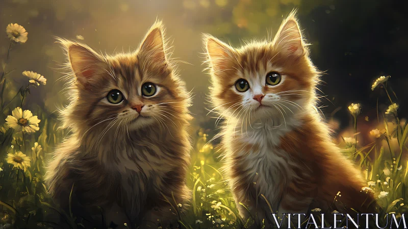 Two Fluffy Kittens Surrounded by Golden Wildflowers