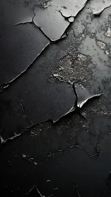 Cracked black surface reveals gritty metallic texture beneath