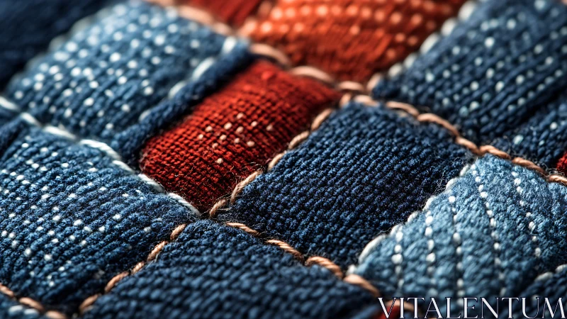 Close-up textile weave with navy and red threads woven together.