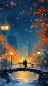 Urban Romance Under Autumn Starlight: Illuminated Bridge.