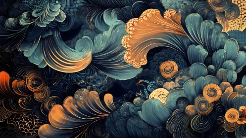 Swirling teal and gold florals invite a dreamy, gentle gaze