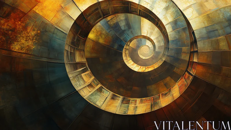 Logarithmic spiral tunnel renders metallic panels with textured light