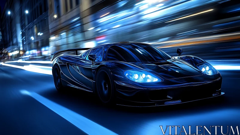 Nocturnal hypercar trajectory with kinetic motion blur study.