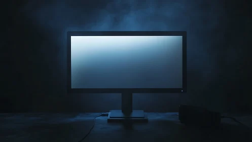 Softly glowing computer monitor in a quiet dark room.