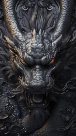 Majestic obsidian dragon with glowing eyes and fierce grace.