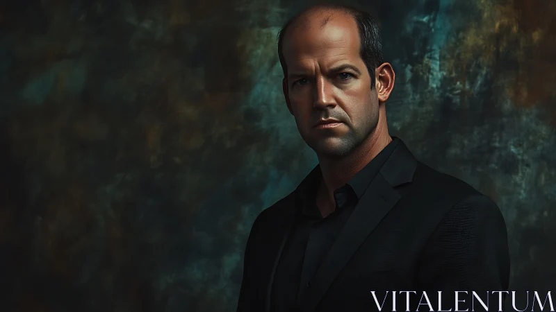 Moody male portrait in low key lighting against painted backdrop