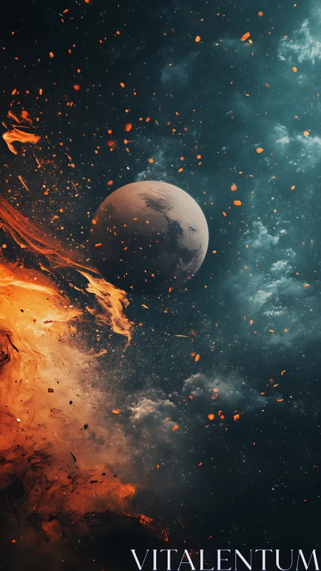 Molten stellar nebula engulfs distant cratered planet