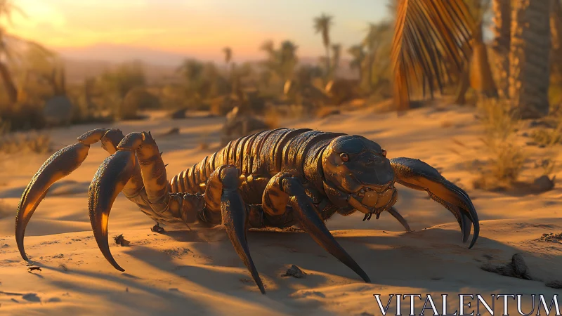 Prehistoric desert arthropod rendered in cinematic sunset light.