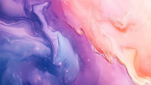 Cosmic pastel nebula flows in swirling pink and violet haze.