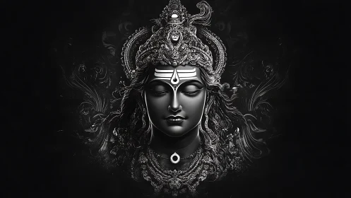 Divine monochrome Shiva portrait radiates serene cosmic calm
