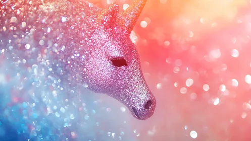 Glittering unicorn profile shimmers in dreamy pastel bokeh.