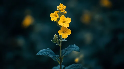Golden Buttercup Blooms Dance Against Teal Darkness.