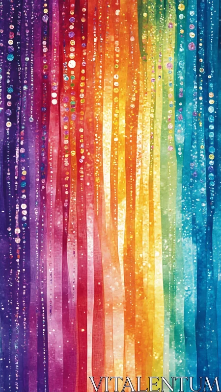 Vertical rainbow color bands form dense beaded curtain field