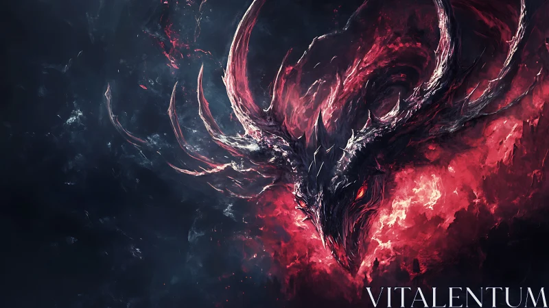 Infernal draconic skull wreathed in crimson particulate fire