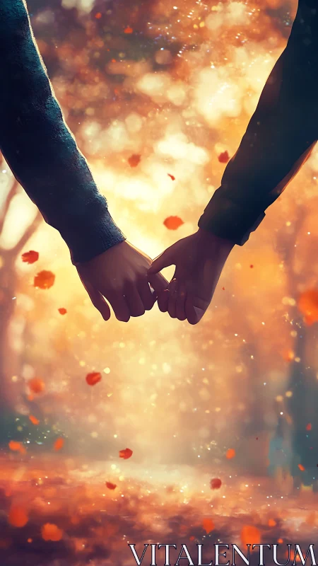 Hands Clasped Over Golden Falling Petals.