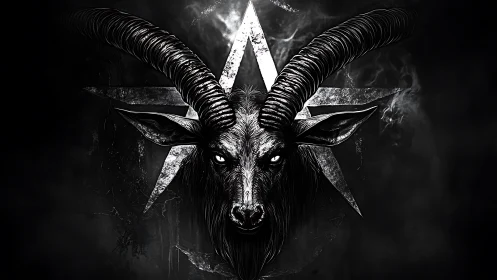 Horned night sentinel stares out from a cracked silver star