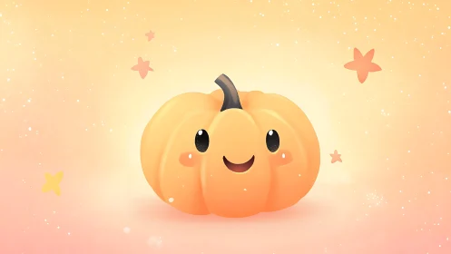 Cheerful Cartoon Pumpkin with Smiling Face and Stars