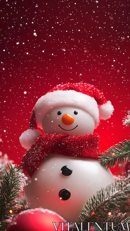 Smiling holiday snowman wrapped in cozy festive cheer.