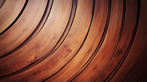 Curved wooden planks in warm concentric surface pattern.