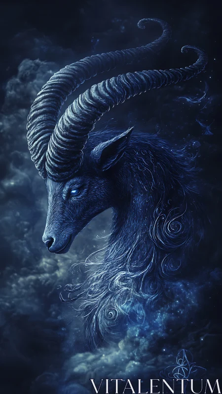 Starborne horned guardian drifting through midnight constellations.