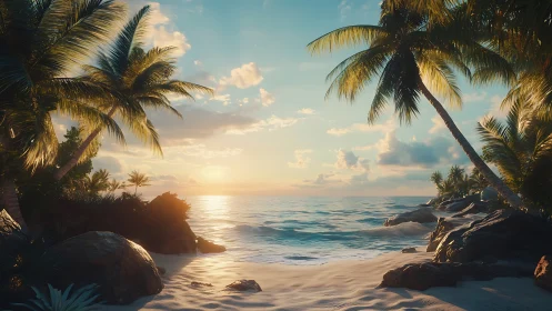 Golden Hour Paradise: Palm-Framed Tropical Beach Escape