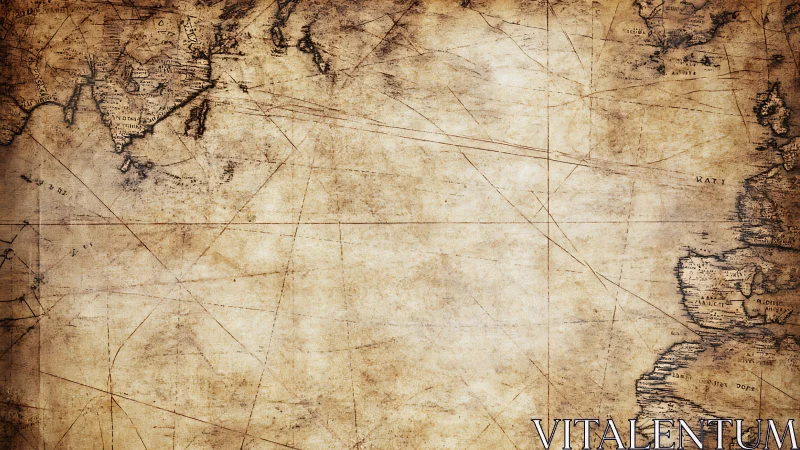 Antique nautical world map with aged parchment patina texture.