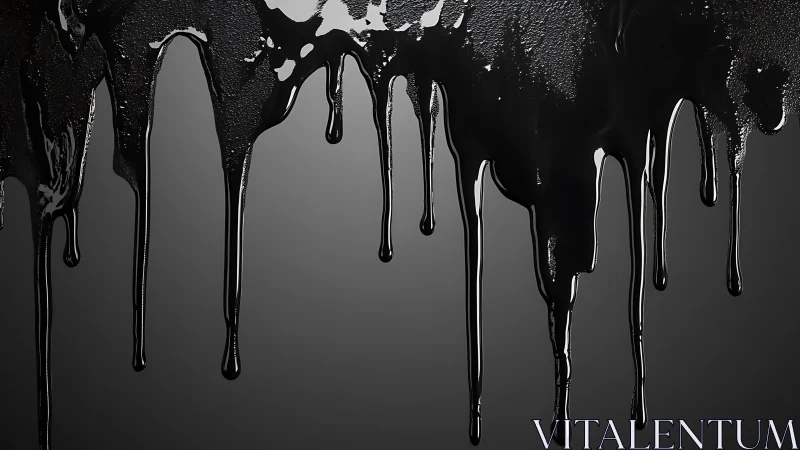 Thick black liquid drips down over a smooth gray surface.