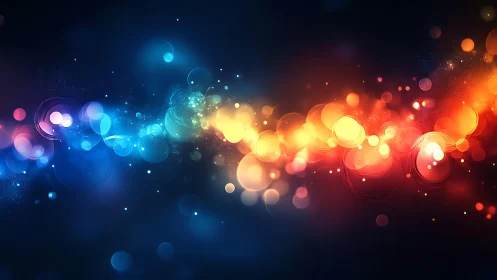 Vibrant bokeh light abstract with blue and orange color gradient.