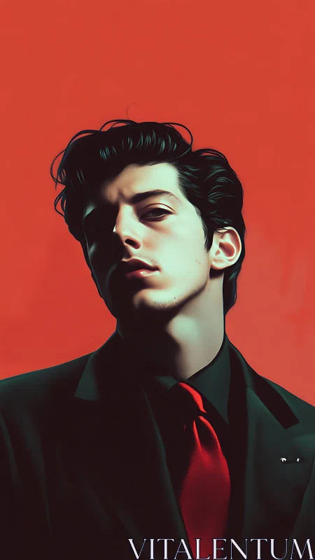 Moody portrait in red with confident, cinematic flair.