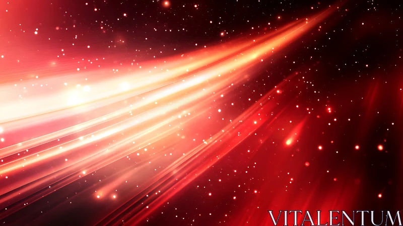 Red light streaks across dark abstract starry field.