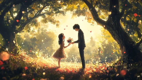 Two Hearts Meet Under Golden Autumn Trees.