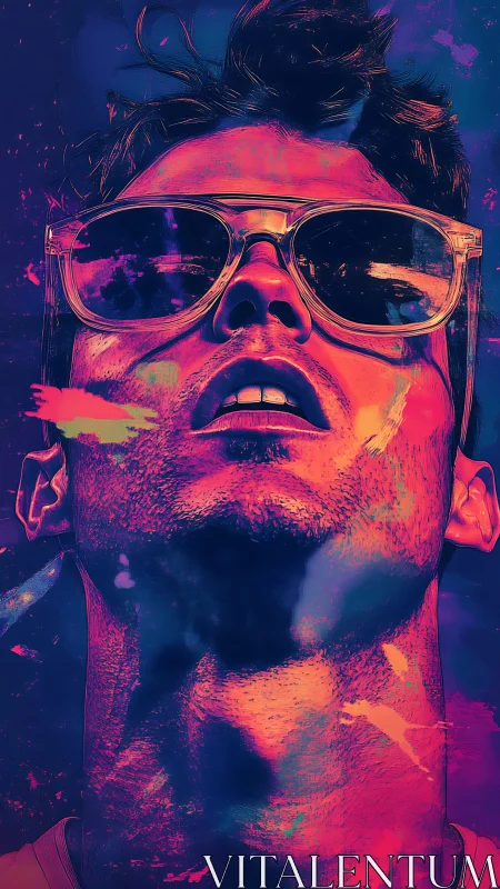 Neon daydream portrait washed in electric sunset glow.