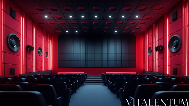 Cinematic red theater glows softly, inviting quiet escape