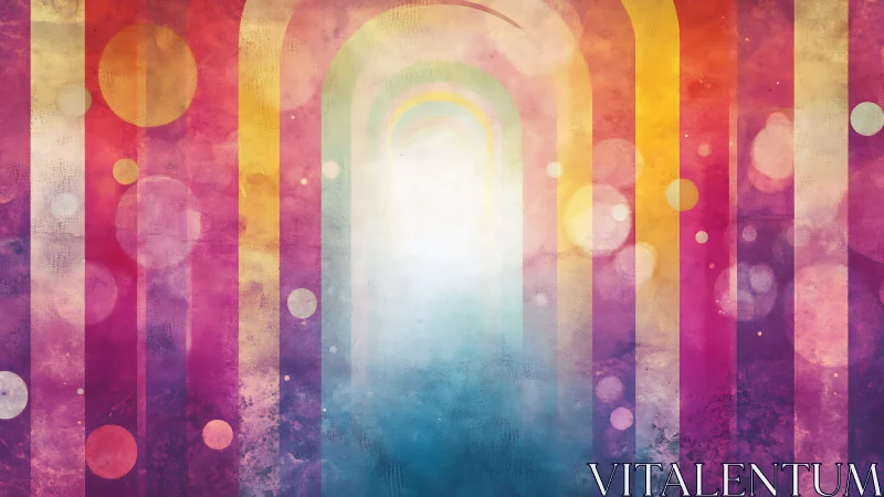 Prismatic arches dissolve into a dreamy glowing horizon.