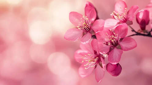 Pink Cherry Blossoms in Soft Focus Spring Garden