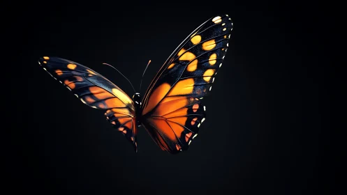 Butterfly model is rendered against uniform dark background