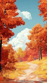 Golden Pathway Through Autumn's Warm Embrace.